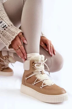 Sale Damskie Botki Śniegowce La.Fi 280072TA-QN Beżowe Damskie Śniegowce Damskie