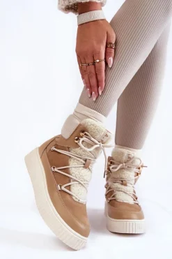 Sale Damskie Botki Śniegowce La.Fi 280072TA-QN Beżowe Damskie Śniegowce Damskie