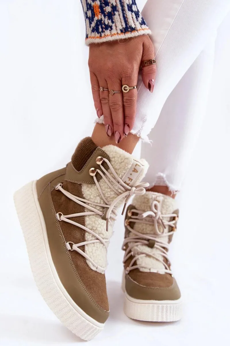 Best Damskie Botki Śniegowce La.Fi 280072KH-QN Brązowo-Zielone Damskie Śniegowce Damskie