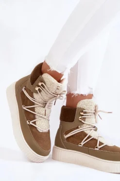 Best Damskie Botki Śniegowce La.Fi 280072KH-QN Brązowo-Zielone Damskie Śniegowce Damskie