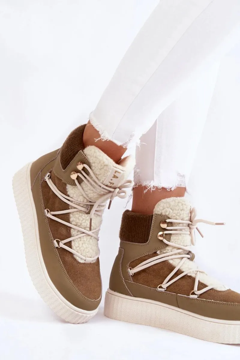 Best Damskie Botki Śniegowce La.Fi 280072KH-QN Brązowo-Zielone Damskie Śniegowce Damskie