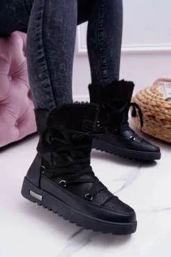 Best Damskie Botki Śniegowce Ocieplane Futerkiem Czarne Fereni Damskie Śniegowce Damskie