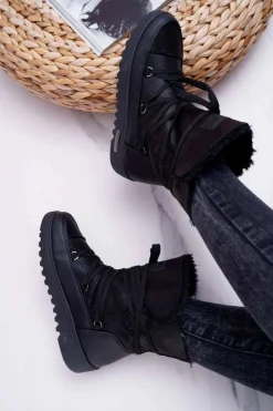 Best Damskie Botki Śniegowce Ocieplane Futerkiem Czarne Fereni Damskie Śniegowce Damskie