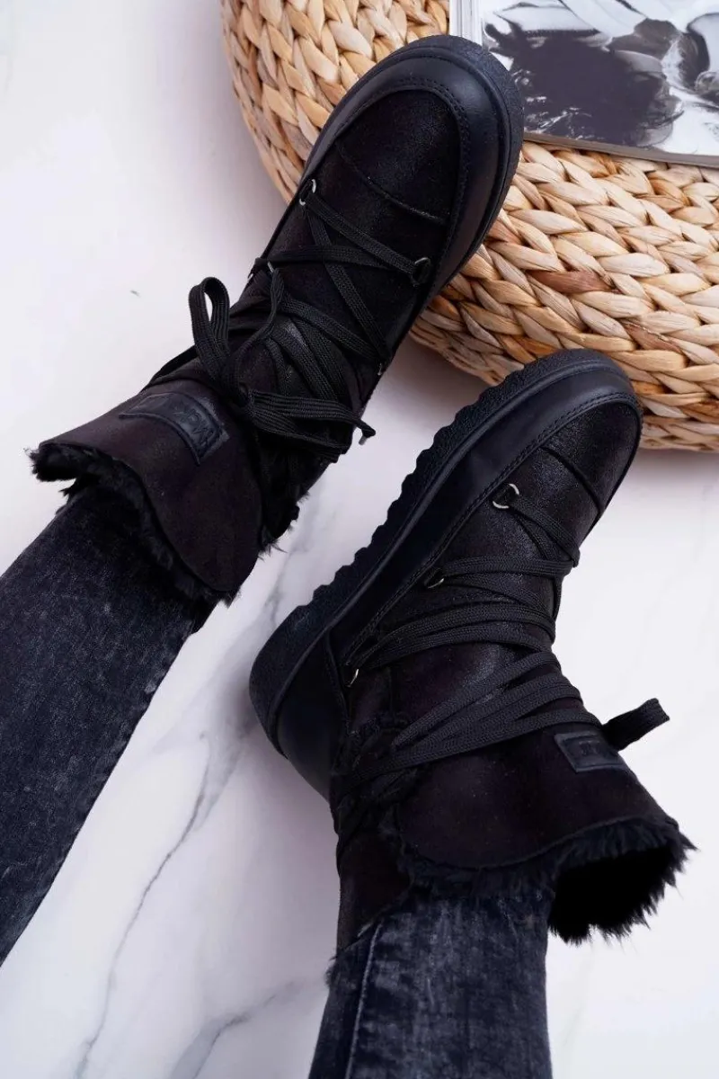 Best Damskie Botki Śniegowce Ocieplane Futerkiem Czarne Fereni Damskie Śniegowce Damskie