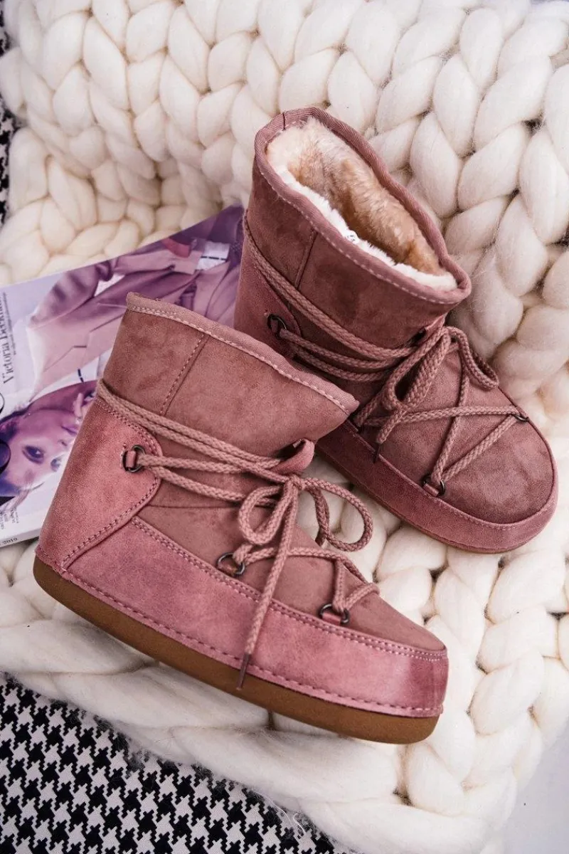 Śniegowce Damskie>Boto Damskie Botki Śniegowce Ocieplane Futerkiem Różowe Veme