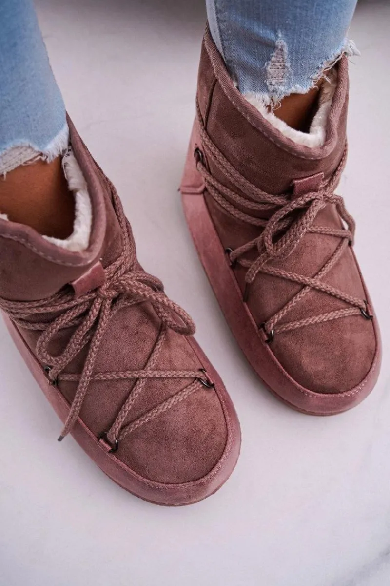 Śniegowce Damskie>Boto Damskie Botki Śniegowce Ocieplane Futerkiem Różowe Veme