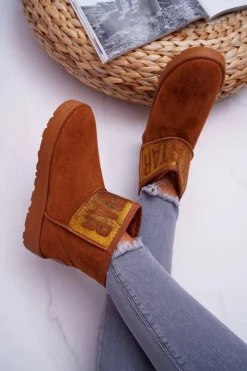 Śniegowce Damskie>Big Star Shoes Damskie Botki Śniegowce Ocieplane Brązowe Big Star EE274259