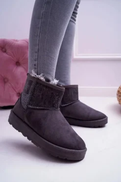 Sale Big Star Shoes Damskie Botki Śniegowce Ocieplane Szare Big Star EE274262