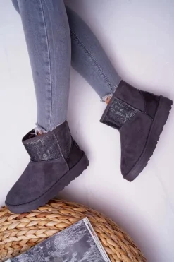 Sale Big Star Shoes Damskie Botki Śniegowce Ocieplane Szare Big Star EE274262