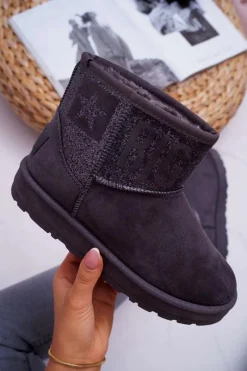 Sale Big Star Shoes Damskie Botki Śniegowce Ocieplane Szare Big Star EE274262