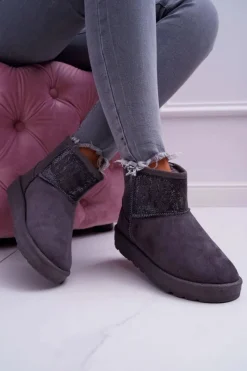 Sale Big Star Shoes Damskie Botki Śniegowce Ocieplane Szare Big Star EE274262