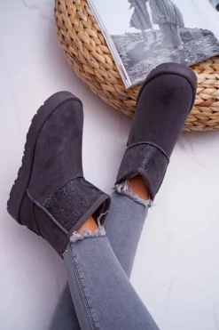 Sale Big Star Shoes Damskie Botki Śniegowce Ocieplane Szare Big Star EE274262