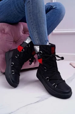 Discount Big Star Shoes Damskie Botki Śniegowce Ocieplane Futerkiem Big Star Czarne EE274656