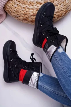 Discount Big Star Shoes Damskie Botki Śniegowce Ocieplane Futerkiem Big Star Czarne EE274656