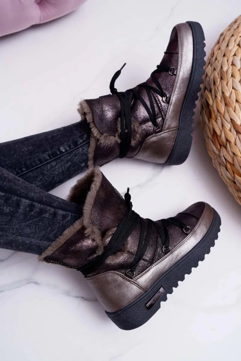 Śniegowce Damskie>Buty damskie Vinceza Damskie Botki Śniegowce Ocieplane Futerkiem Ciemnoszare Fereni