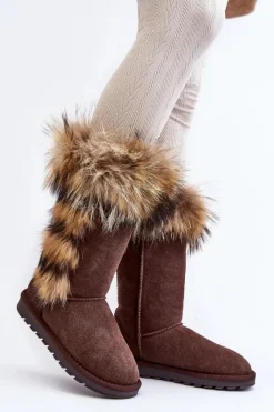 Best Damskie Botki Śniegowce Ocieplane Zamszowe Brązowe Balvin Damskie Śniegowce Damskie