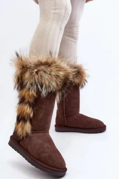 Best Damskie Botki Śniegowce Ocieplane Zamszowe Brązowe Balvin Damskie Śniegowce Damskie