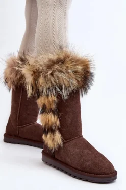 Best Damskie Botki Śniegowce Ocieplane Zamszowe Brązowe Balvin Damskie Śniegowce Damskie