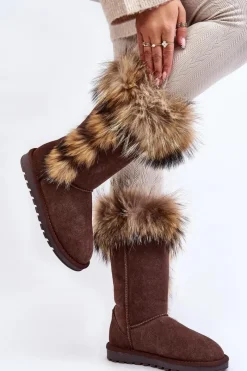 Best Damskie Botki Śniegowce Ocieplane Zamszowe Brązowe Balvin Damskie Śniegowce Damskie