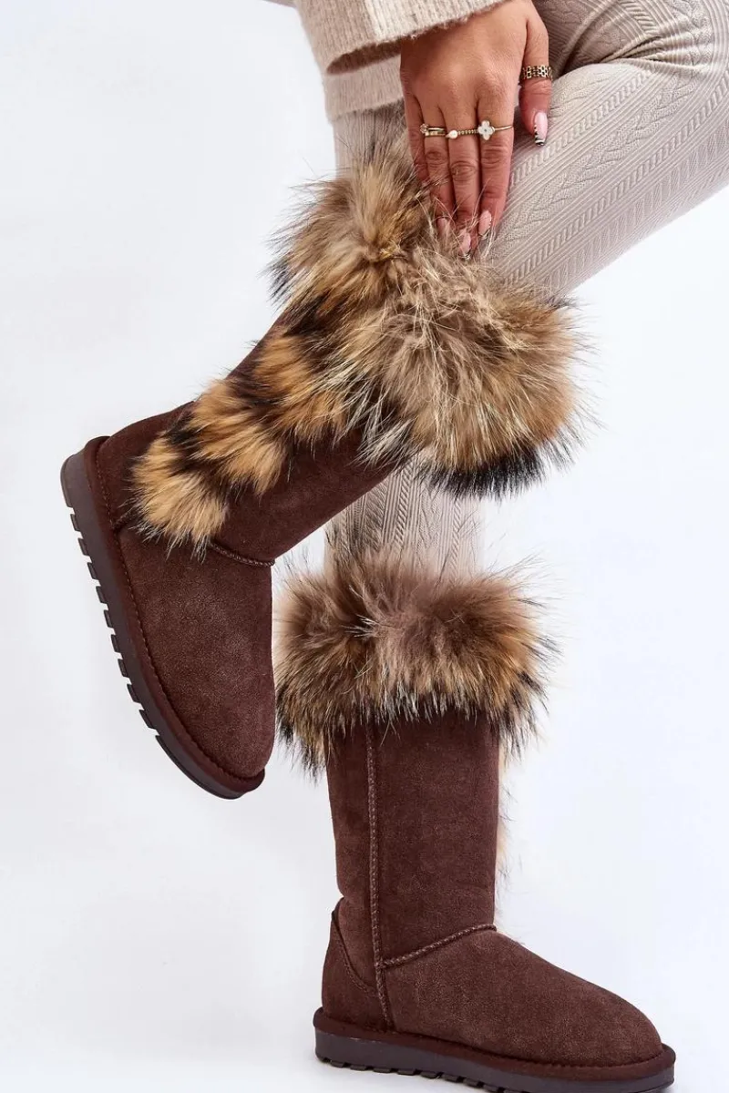 Best Damskie Botki Śniegowce Ocieplane Zamszowe Brązowe Balvin Damskie Śniegowce Damskie