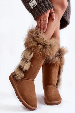 Sale Damskie Botki Śniegowce Ocieplane Zamszowe Camel Balvin Damskie Śniegowce Damskie