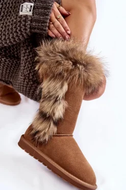 Sale Damskie Botki Śniegowce Ocieplane Zamszowe Camel Balvin Damskie Śniegowce Damskie