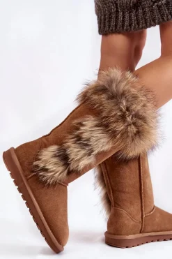 Sale Damskie Botki Śniegowce Ocieplane Zamszowe Camel Balvin Damskie Śniegowce Damskie