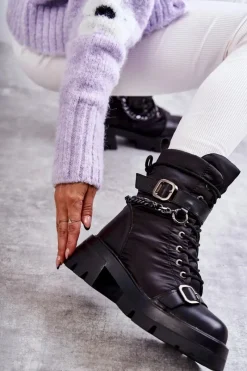 Hot GOE Damskie Botki Śniegowce Z Łańcuchem KK2N4018 Czarne