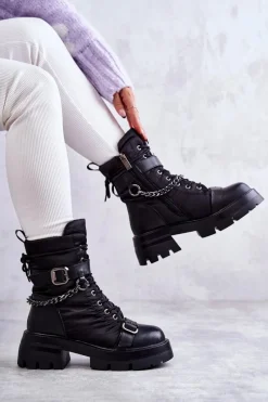 Hot GOE Damskie Botki Śniegowce Z Łańcuchem KK2N4018 Czarne