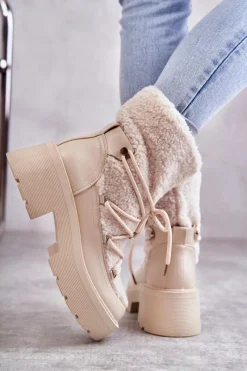 Online Damskie Botki Śniegowce Z Kożuszkiem Beżowe Sanna Damskie Śniegowce Damskie|Damskie Trapery