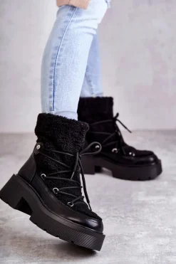 Online Boto Damskie Botki Śniegowce Z Kożuszkiem Czarne Sanna