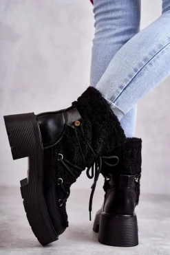 Online Boto Damskie Botki Śniegowce Z Kożuszkiem Czarne Sanna