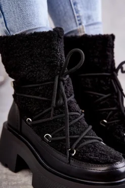 Online Boto Damskie Botki Śniegowce Z Kożuszkiem Czarne Sanna