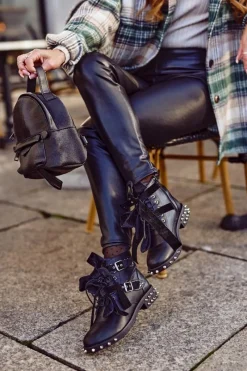 Clearance Boto Damskie Botki Nity Kolce Czarne Magnes