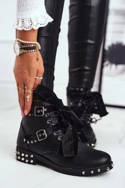 Clearance Boto Damskie Botki Nity Kolce Czarne Magnes