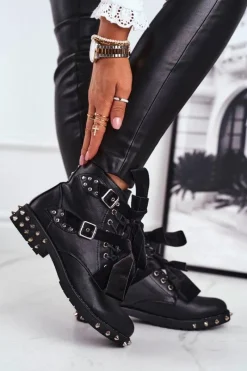 Clearance Boto Damskie Botki Nity Kolce Czarne Magnes