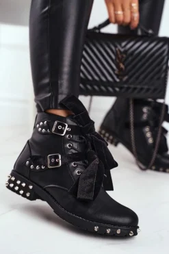 Clearance Boto Damskie Botki Nity Kolce Czarne Magnes