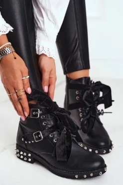 Clearance Boto Damskie Botki Nity Kolce Czarne Magnes