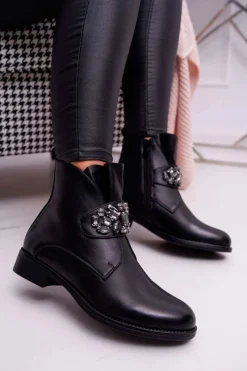 Botki Zimowe Damskie|Botki Płaskie>Boto Damskie Botki Ocieplane Kryształki Czarne Somingo