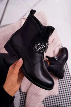 Botki Zimowe Damskie|Botki Płaskie>Boto Damskie Botki Ocieplane Kryształki Czarne Somingo