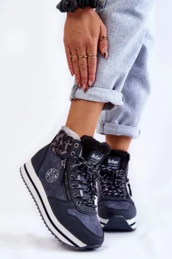 Outlet Lee Cooper Damskie Botki Ocieplane LCJ-22-31-1450 Granatowe