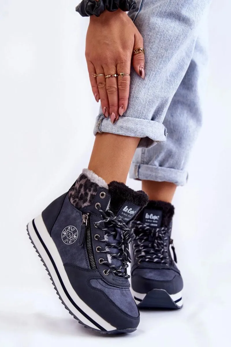 Outlet Lee Cooper Damskie Botki Ocieplane LCJ-22-31-1450 Granatowe