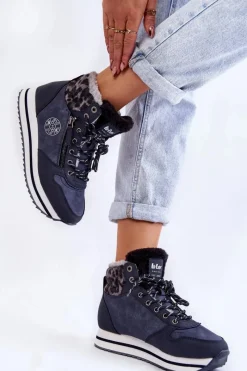 Outlet Lee Cooper Damskie Botki Ocieplane LCJ-22-31-1450 Granatowe