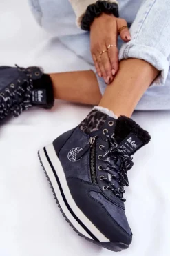 Outlet Lee Cooper Damskie Botki Ocieplane LCJ-22-31-1450 Granatowe