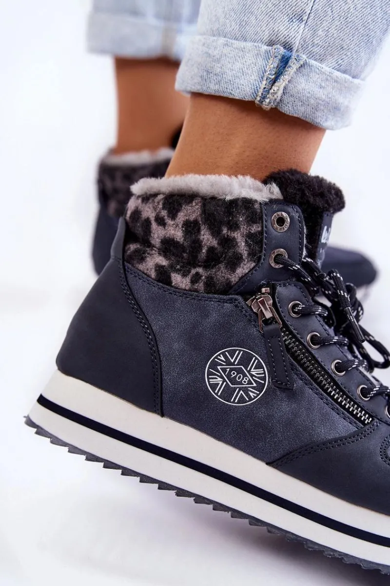 Outlet Lee Cooper Damskie Botki Ocieplane LCJ-22-31-1450 Granatowe