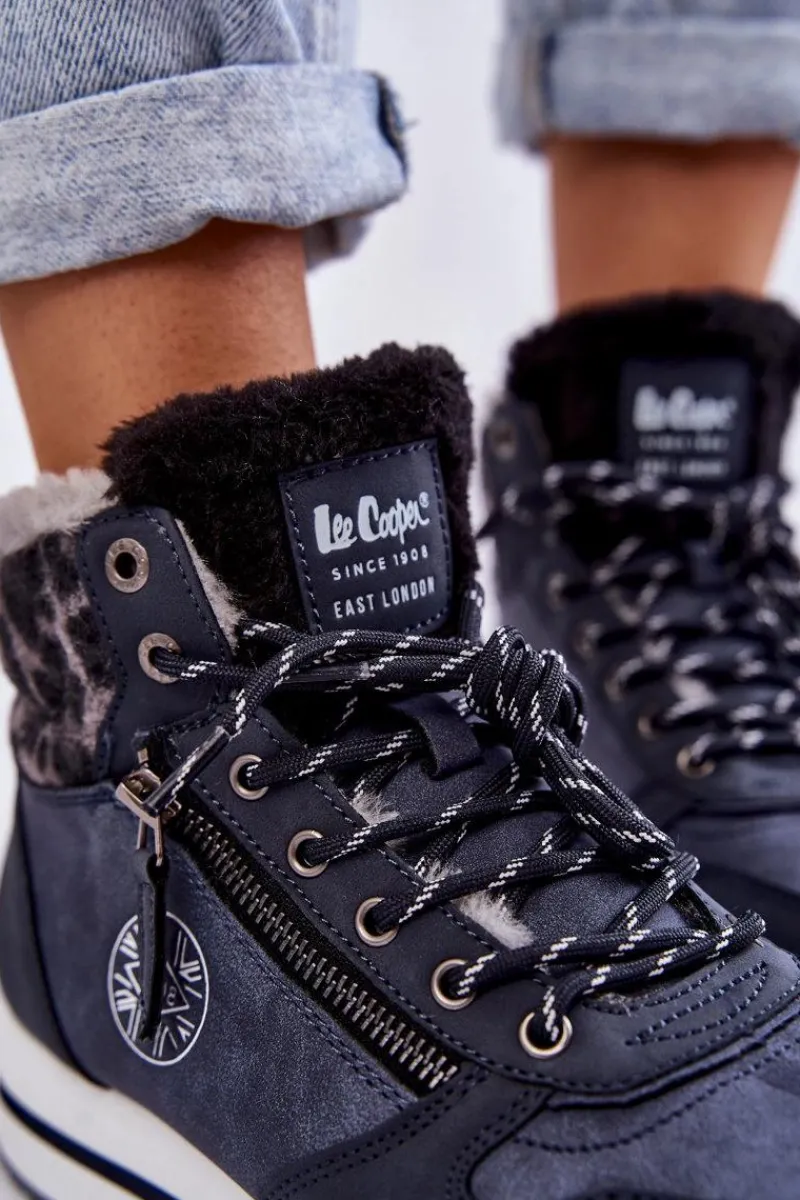 Outlet Lee Cooper Damskie Botki Ocieplane LCJ-22-31-1450 Granatowe