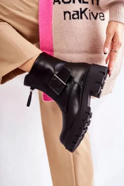 Hot Damskie Botki Ocieplane Na Suwak Czarne Torey Damskie Botki Ocieplane|Czarne Botki