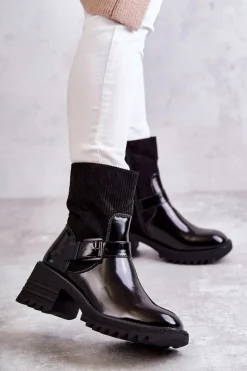 Botki Ocieplane|Czarne Botki>Boto Damskie Botki Ocieplane Na Masywnym Obcasie Czarne Marinela Czarny