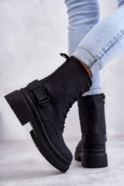 Online Damskie Botki Ocieplane Na Suwak Czarne Fabiola Damskie Botki Sznurowane|Czarne Botki