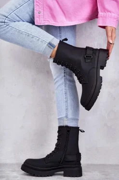 Online Damskie Botki Ocieplane Na Suwak Czarne Fabiola Damskie Botki Sznurowane|Czarne Botki